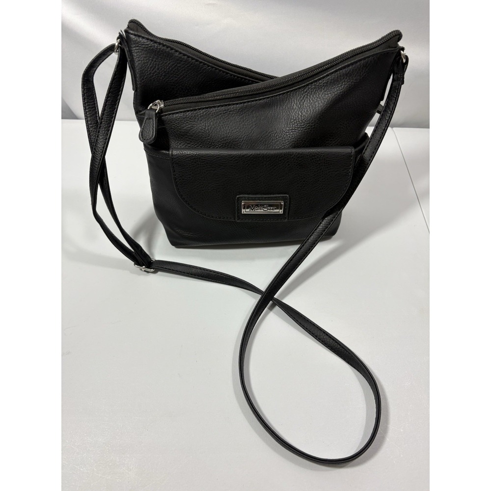 MultiSac Black Pebbled Vegan Leather Double Zip Crossbody Purse